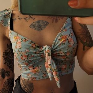 Small blue floral crop top